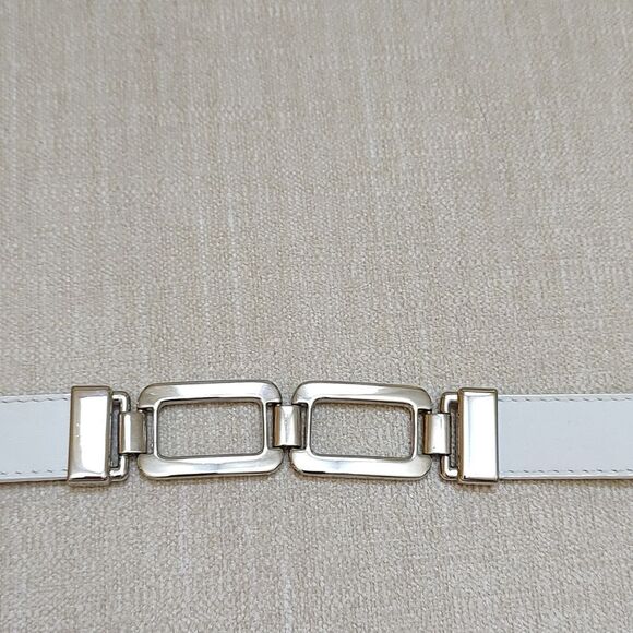 Escada White Leather Belt Silver Buckle Loop & Links - Picture 5 of 12